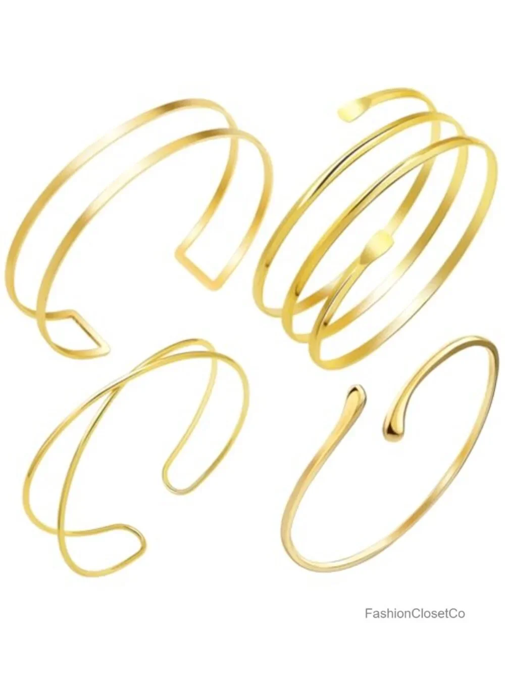 4 Pcs Minimalist Golden Arm Cuff Upper Arm Jewelry Set Adjustable Stackable
